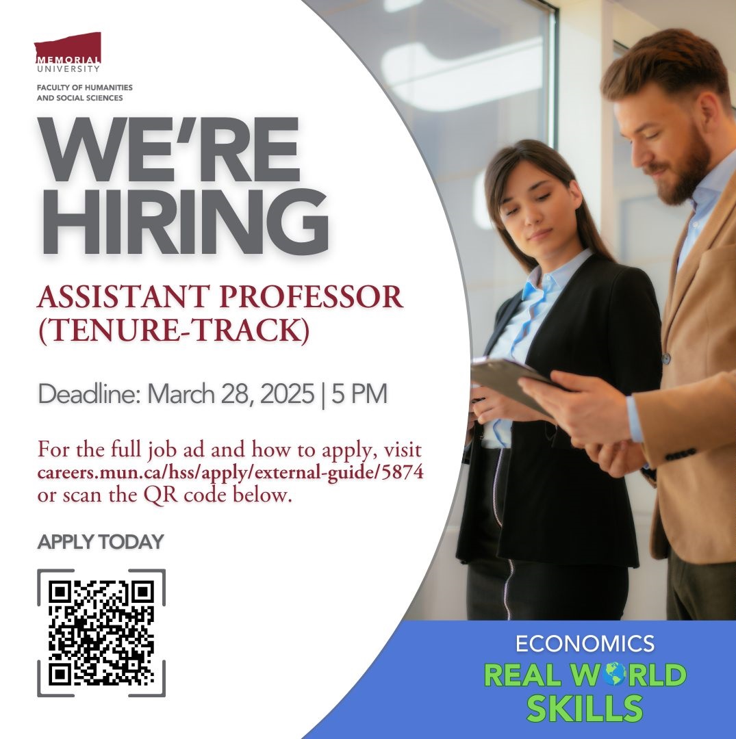 Our department <a href="/ECON_MUN/">Department of Economics</a> is hiring!