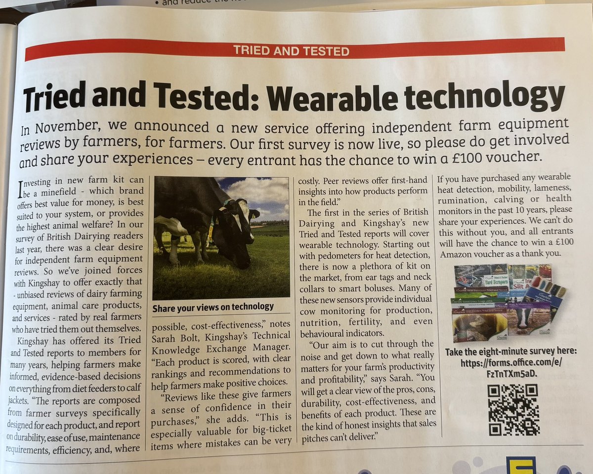 KingshayFarming's tweet image. Tried &amp;amp; Tested is back!
In collaboration with @britishdairying 

🐄Have you purchased a wearable cow monitor system in the last 10 years? 

If so, we want to hear from you 

- please complete our short survey: forms.office.com/e/FzTnTXm5aD
#cowwearables #monitors