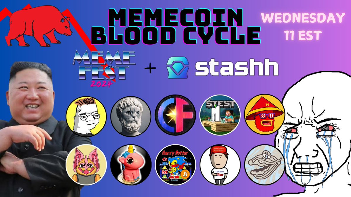 MemeFest (@memefestwtf) on Twitter photo Memecoin Blood Cycle
WED. 11EST, 26 Feb
w/ co-host <a href="/StashhApp/">Stashh - Secret NFT Marketplace</a>
x.com/i/spaces/1dRJZ…
$ZOOMER $CATTUS $UFD $NORMIE $BOPPY $LANDWU $TEST $BITCOIN Memecoin Blood Cycle
WED. 11EST, 26 Feb
w/ co-host <a href="/StashhApp/">Stashh - Secret NFT Marketplace</a>
x.com/i/spaces/1dRJZ…
$ZOOMER $CATTUS $UFD $NORMIE $BOPPY $LANDWU $TEST $BITCOIN