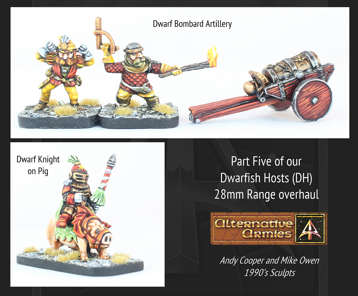 alternat_armies's tweet photo. Dwarf Bombard Artillery and Dwarf Knight on Pig! Last of Andy Cooper’s sculpting and first of Mike Owen’s in the 90’s. That gunner fingers in ears is one of our favourites. Pt5 complete! #alternativearmies #miniatures #wargaming #middlehammer #dwarfs https://t.co/UJZ4Z613ys https://t.co/IZ3n9l8KoG