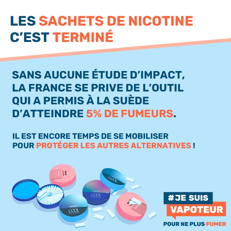 JeSuisVapoteur's tweet photo. Le gouvernement français a officiellement soumis à la Commission Européenne son projet de loi concernant l'interdiction de la vente des sachets nicotinés.
Ces mêmes sachets sont pourtant la solution qui a permis à la Suède de devenir le premier pays non-fumeur d'Europe. https://t.co/0BwJKxrNM2