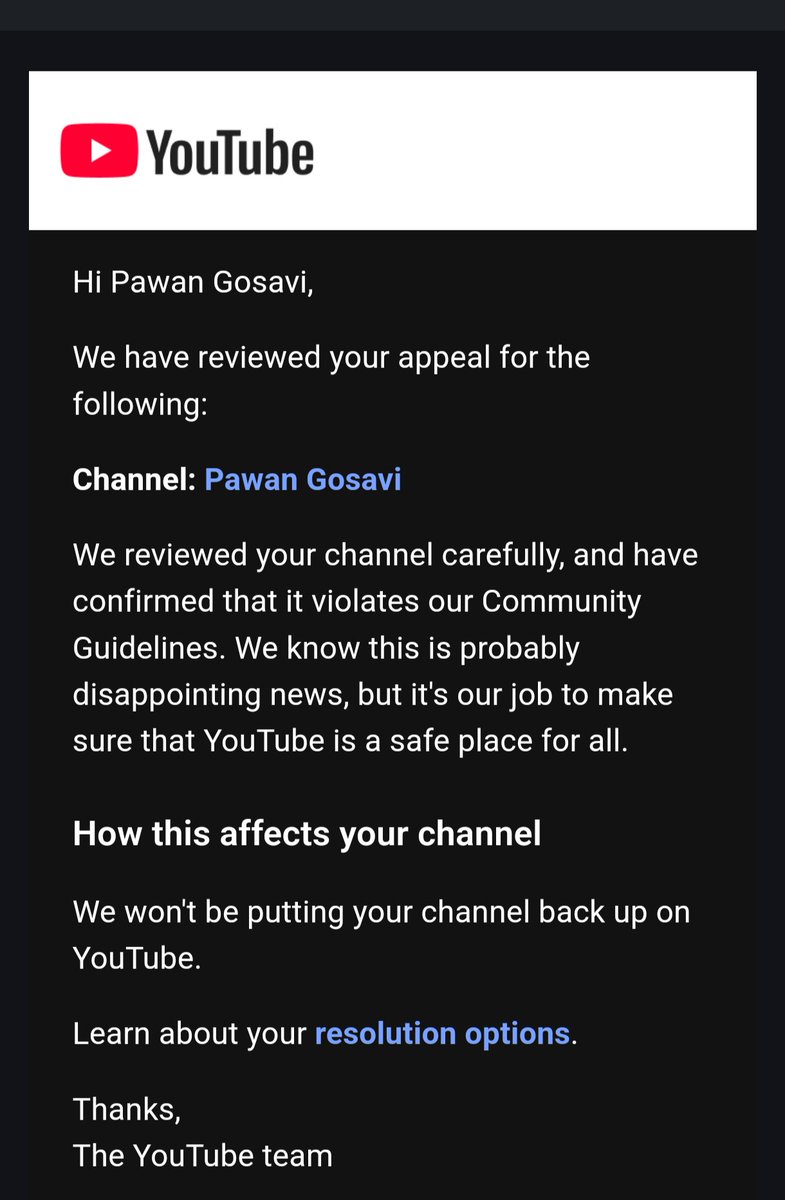 GosaviPawan's tweet photo. @TeamYouTube I know it's good to have automated platform for monitoring, but atleast review cases physically. This is just an automated response. That dosent even explain which guidline exactly cause issue. I am sure 100% I haven't done anything wrong, but still if you say so, then tell me. https://t.co/ZFGdEbJMlo