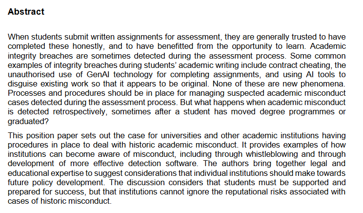 DrLancaster's tweet photo. Read our new paper Developing Policies to Address Historic Contract Cheating and Misuse of Generative Artificial Intelligence https://t.co/5iclVT8sIn https://t.co/RfKYYbvvIY