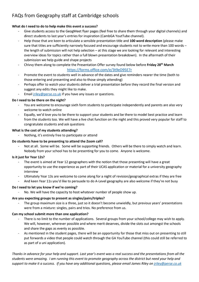 Cambridge and District's annual Geog-Meet goes live today. Looking forward to entries from all local schools. Do get in touch if you'd like hard copies of documentation to launch for your students. 🌏💓