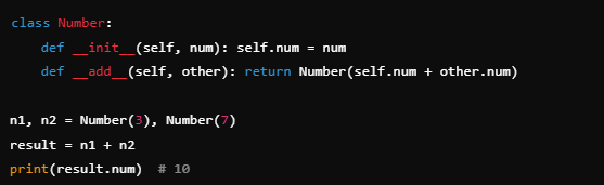AbhishekS_999's tweet image. 5⃣Operator Overloading in Python
Operator overloading allows customizing built-in operators for user-defined objects using magic methods.
The + operator is overloaded to work with Number objects by defining __add__.
#Python #OOP #OperatorOverloading #CodingTips #LearnPython
