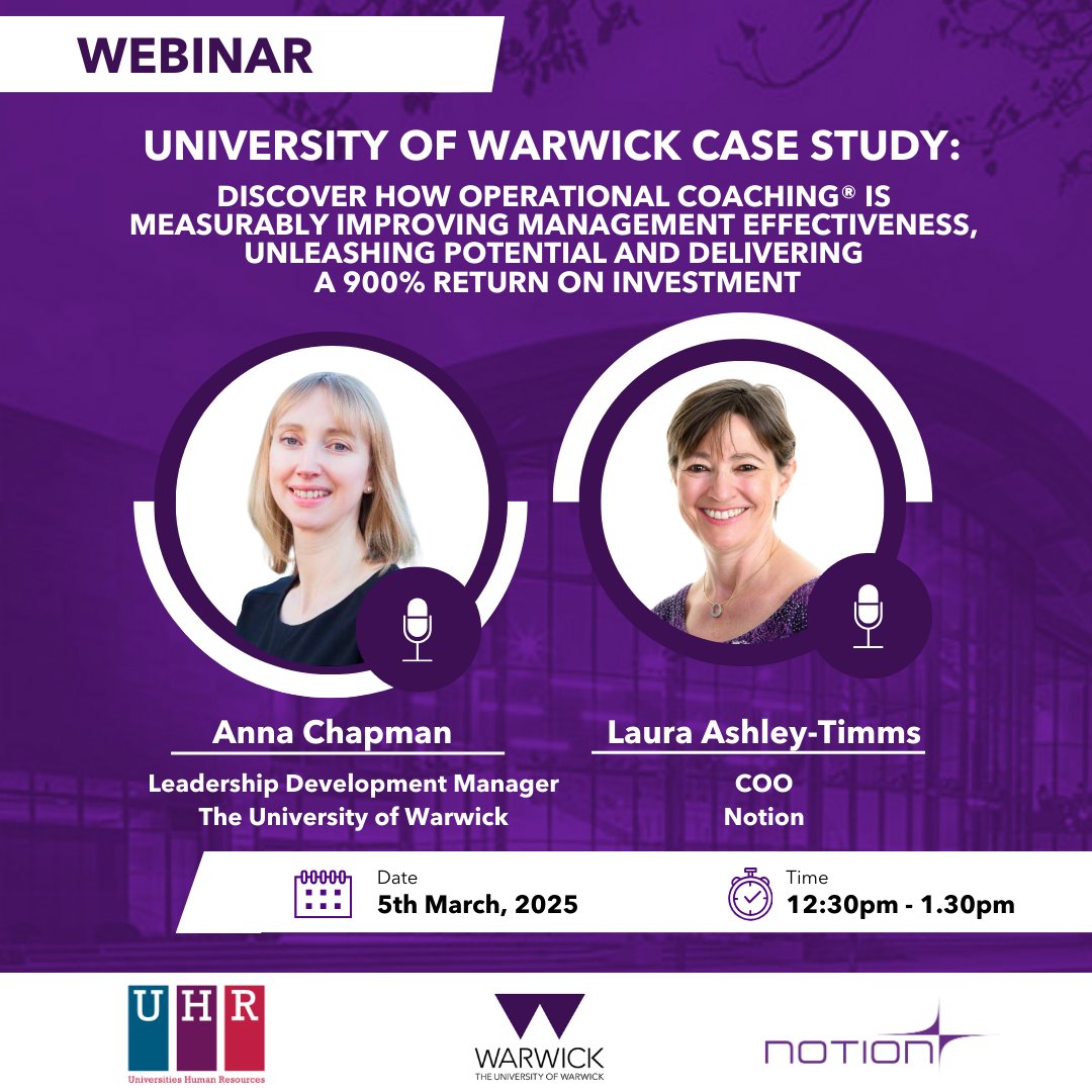 University of Warwick Case Study: Discover how Operational Coaching® is measurably improving management effectiveness, unleashing potential and delivering a 900% return on investment

Join us on this live webinar (hosted by <a href="/UHR_UK/">UHR</a> ) next week:  &gt;&gt;&gt; uhr.ac.uk/eventbooking/v…