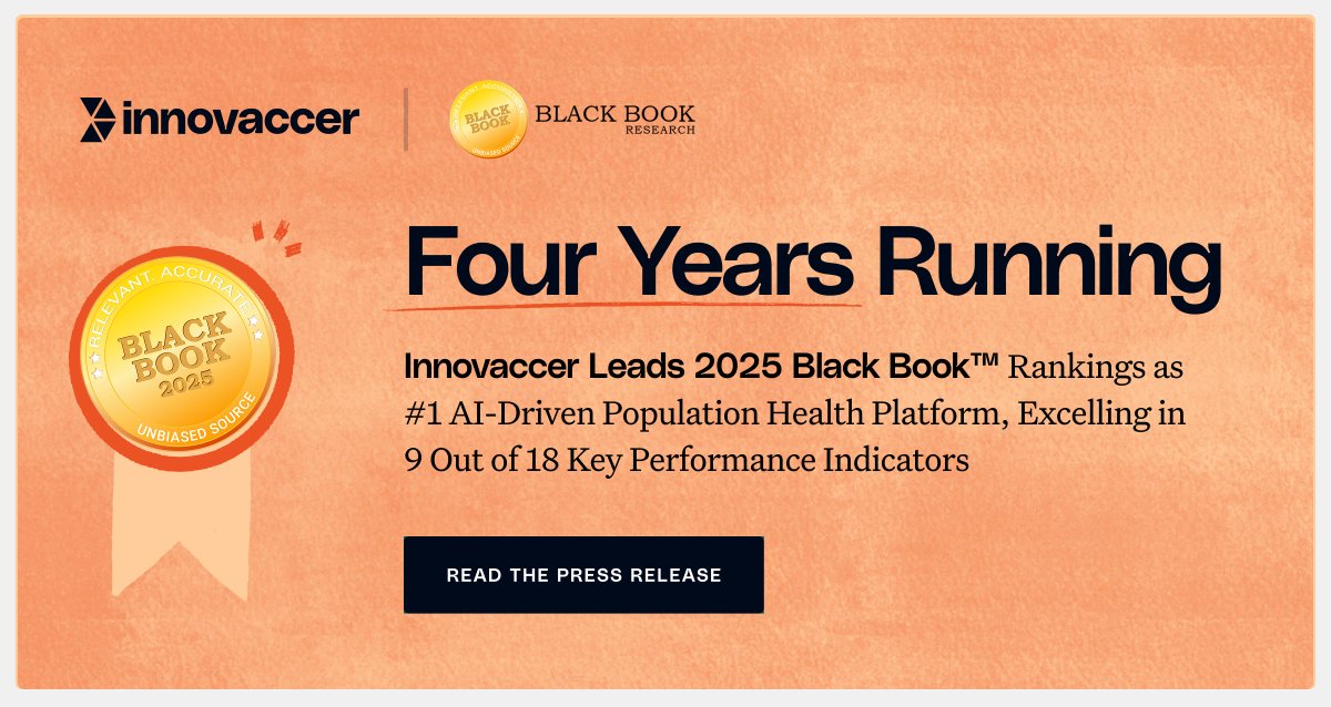 Black Book Research names Innovaccer as the #1 AI-powered population Health Management vendor in their 2025 survey for the fourth consecutive year. 💫

🚀 Read the full report: lnkd.in/gv796egK

#HealthcareAI #BlackBook2025