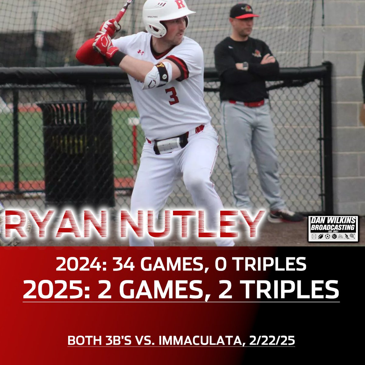 It's been a funky first week for Ryan Nutley.

The La Salle/WCU transfer didn't hit any three-baggers in his first year at Rutgers Camden... and then hit two en route to a 5 RBI weekend in the sweep over Immaculata.

#DWBroadcasting x <a href="/rucbase/">Rutgers-Camden Baseball</a>