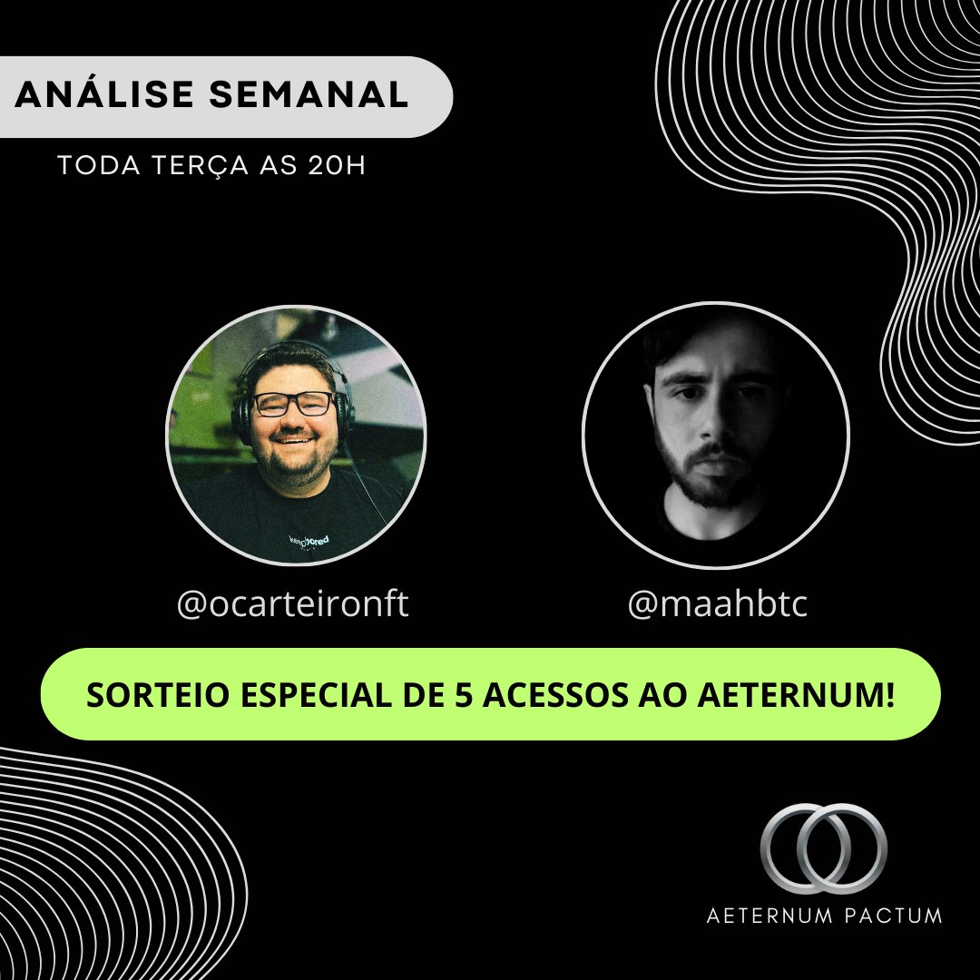 Quer entender a recente queda e os próximos movimentos do mercado?  

Hoje, às 20h, teremos nossa call semanal de análise. Será aberta a  todos!  

Segundo o <a href="/maahbtc/">Maah</a> , teremos boas notícias chegando. 👀  

Além disso, durante o evento teremos:  
- Sorteio de 5 acessos de 1