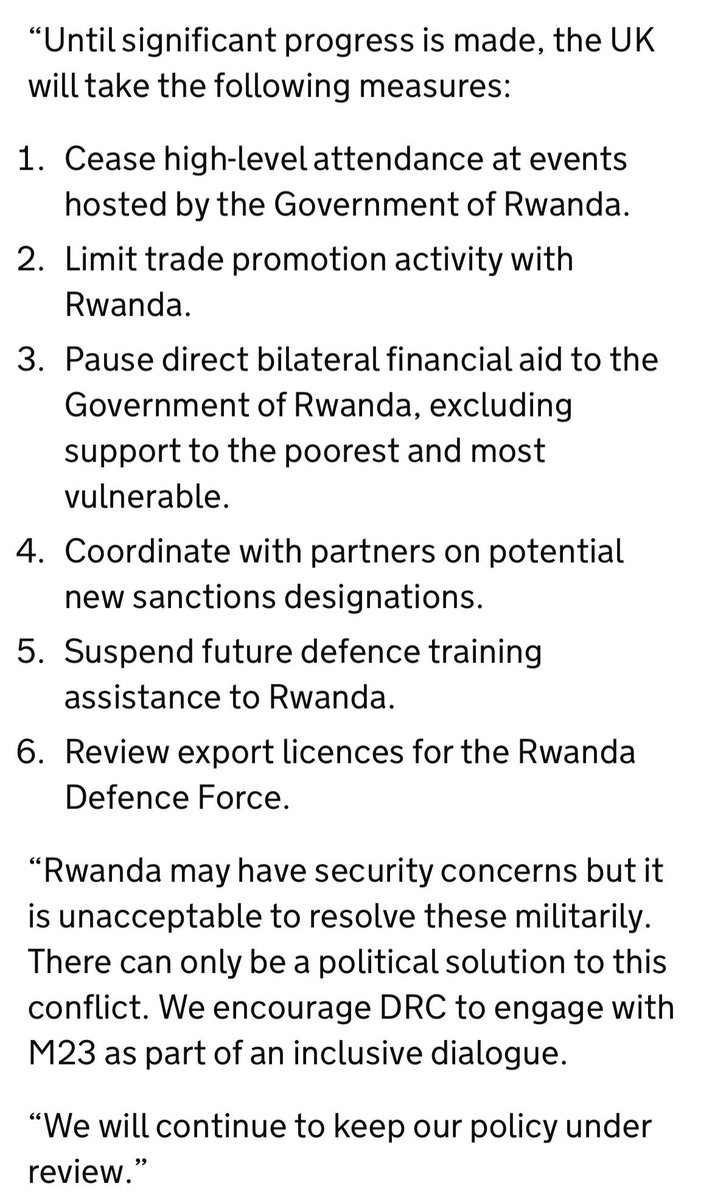 Following the U.S. sanctions on Rwandan minister of state for Regional Cooperation <a href="/KabarebeJames/">James Kabarebe</a> for his role as one of the commanders of the M23 rebel group in Congo, the United Kingdom has suspended military aid to Rwanda and imposed additional sanctions. This decision is