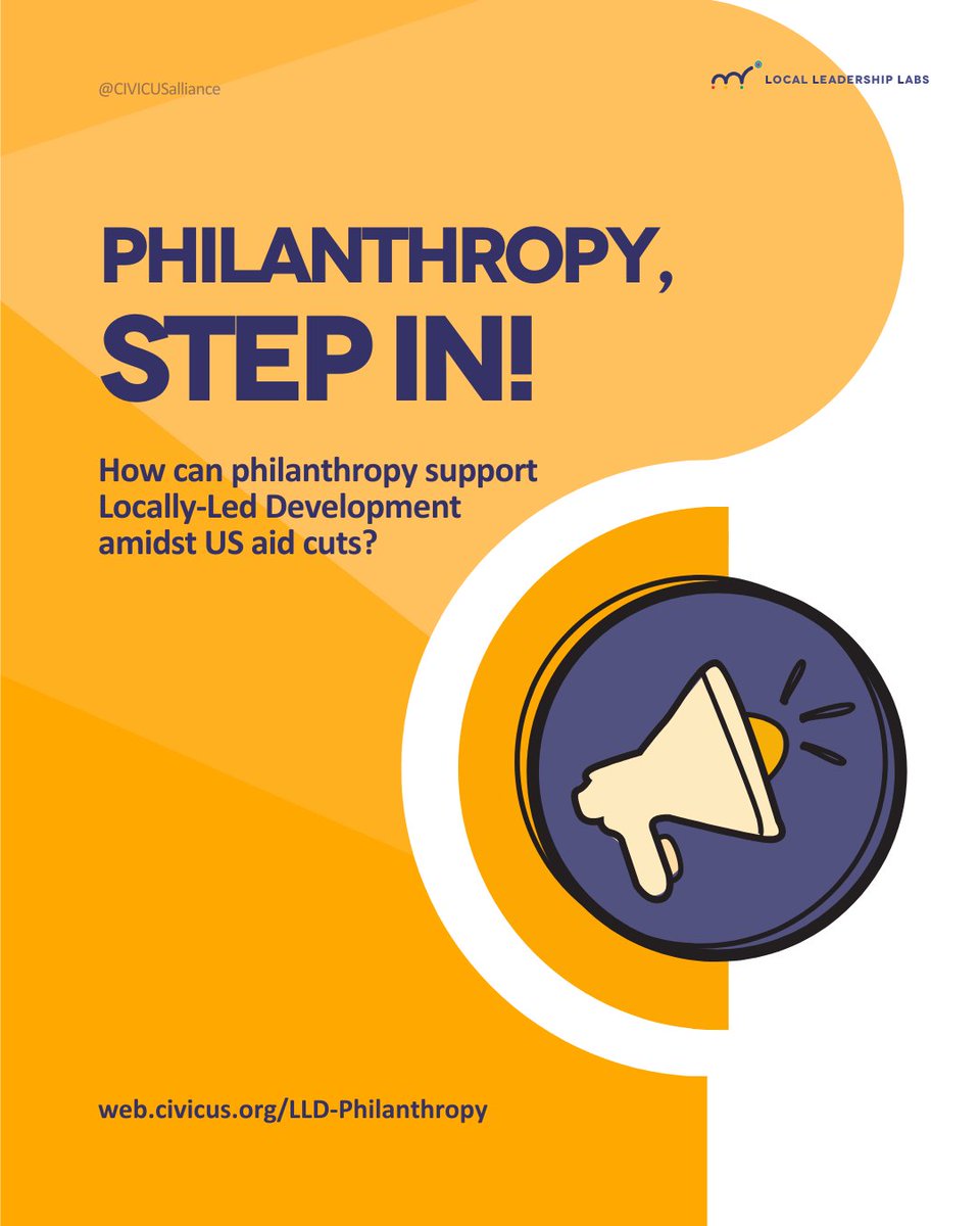 CIVICUSalliance's tweet image. 🚨 The abrupt US foreign aid pause is shifting power away from local actors &amp;amp; eroding trust in int&apos;l cooperation.

💡 Philanthropy must step up &amp;amp;  act now. This is an urgent call to invest, mobilise &amp;amp; resource #LocallyLedDevelopment➡️ web.civicus.org/LLD-Philanthro…