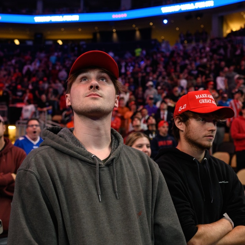 washingtonpost's tweet photo. Opinion | Why Gen Z men love Trump’s reign of destruction.