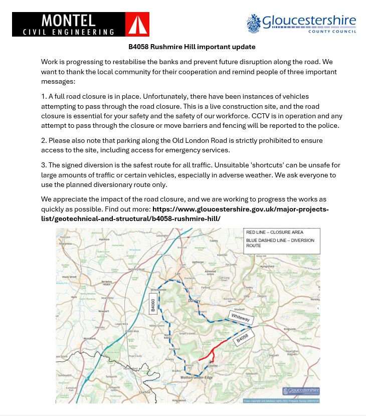 Important update on the B4058 Rushmire Hill Geotechnical Remediation Scheme for <a href="/GlosRoads/">Glos Roads</a> . Please see attached.