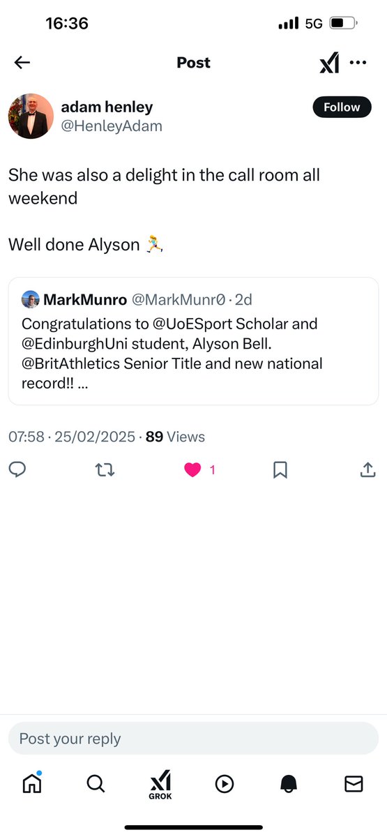 MarkMunro (@markmunr0) on Twitter photo ✅ British Senior Indoor 200m Champ
✅ New Scottish Senior Record Holder
✅ 4th on UK All Time Lists
✅ outstanding role model <a href="/scotathletics/">scottishathletics</a> <a href="/gnaac1/">Giffnock North A.C.</a> <a href="/UoESport/">UoE Sport</a>
✅ Developed through Scottish club system <a href="/gnaac1/">Giffnock North A.C.</a>
A fantastic athlete and incredible person. Well done Alyson Bell 👏 ✅ British Senior Indoor 200m Champ
✅ New Scottish Senior Record Holder
✅ 4th on UK All Time Lists
✅ outstanding role model <a href="/scotathletics/">scottishathletics</a> <a href="/gnaac1/">Giffnock North A.C.</a> <a href="/UoESport/">UoE Sport</a>
✅ Developed through Scottish club system <a href="/gnaac1/">Giffnock North A.C.</a>
A fantastic athlete and incredible person. Well done Alyson Bell 👏