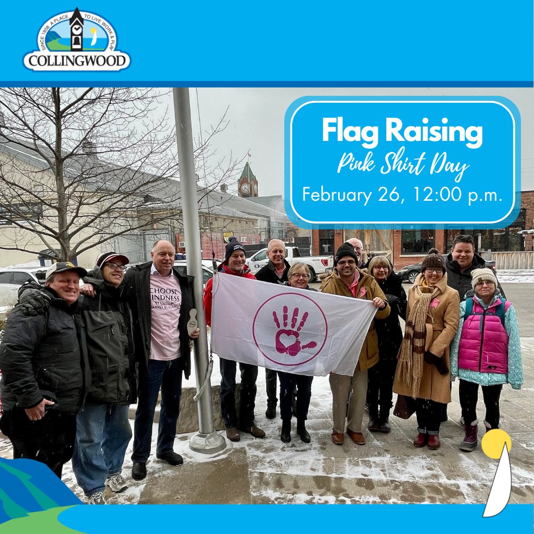 You're invited to attend a flag-raising for Pink Shirt Day! Members of Council, Breaking Down Barriers, &amp; local anti-bullying advocate Trevor Henson will be there. Show your support &amp; wear pink👚

🗓️Wednesday, February 26
🕐12 pm
📍Community Flagpole, 55 Ste Marie St.