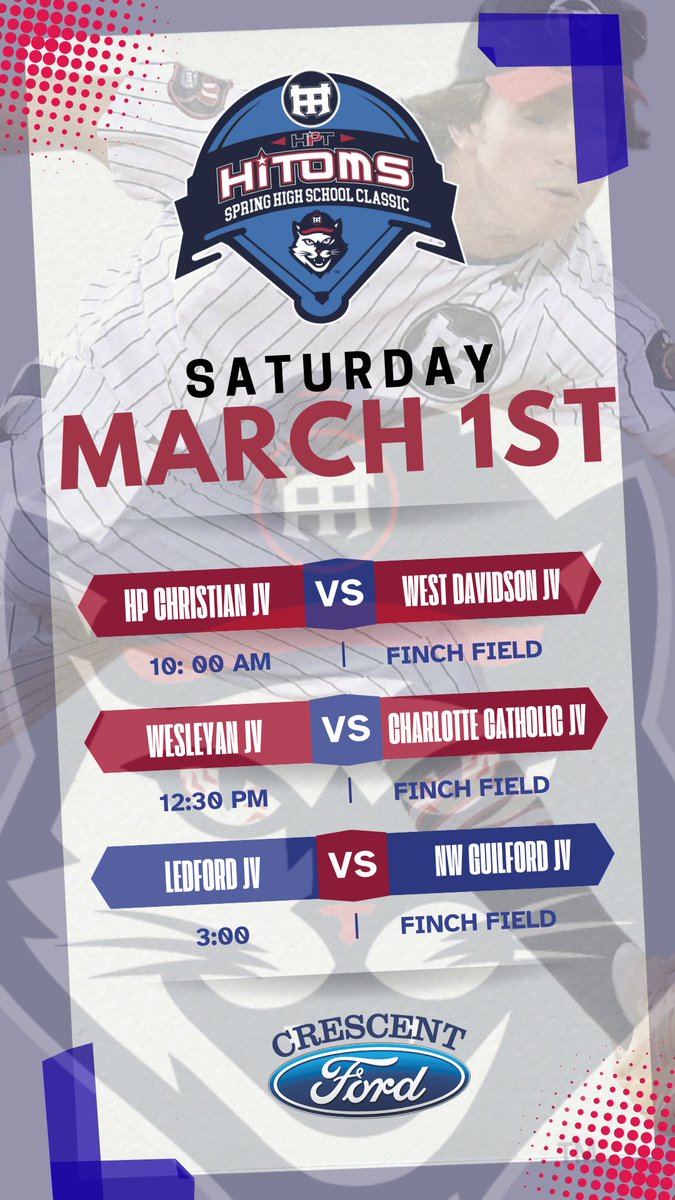 ⚾️🔥 The HPT JV Baseball Classic is almost here!

📅 March 1 at Finch Field
⏰ Gates open 9 AM | First pitch 10 AM
🏟️ Six teams, one epic showdown:
High Point Christian | West Davidson | Wesleyan | Charlotte Catholic | Ledford | Northwest Guilford

🎟️ Get your tickets online now!
