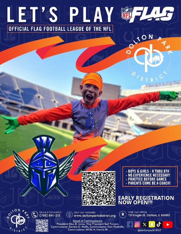 Early registration for Flag Football is now open! Open to both boys and girls from K-8th. No experience? No problem! We’ve got practice before games to help get you ready. Any parents looking to be more involved? We have coaching spots available. Don’t miss out, sign up today!