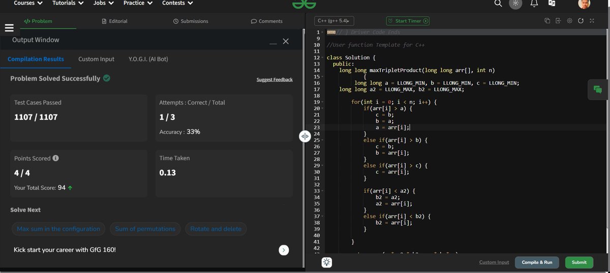 AbhiRadadiya30's tweet image. 🚀 Problem 33/500: Maximum Triplet Product 🚀

Given an array of integers, find the maximum product of any three numbers. Consider cases where negative numbers can contribute to a higher product.

#DSA #Coding #365dayscode