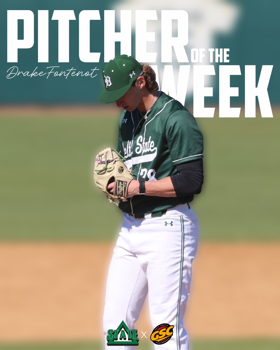 Statesmen Baseball (@deltastatebsb) on Twitter photo .<a href="/drake_fontenot/">Drake Fontenot</a> is <a href="/GulfSouth/">Gulf South Conference</a> Pitcher of the Week for the second straight week 🫡 .<a href="/drake_fontenot/">Drake Fontenot</a> is <a href="/GulfSouth/">Gulf South Conference</a> Pitcher of the Week for the second straight week 🫡