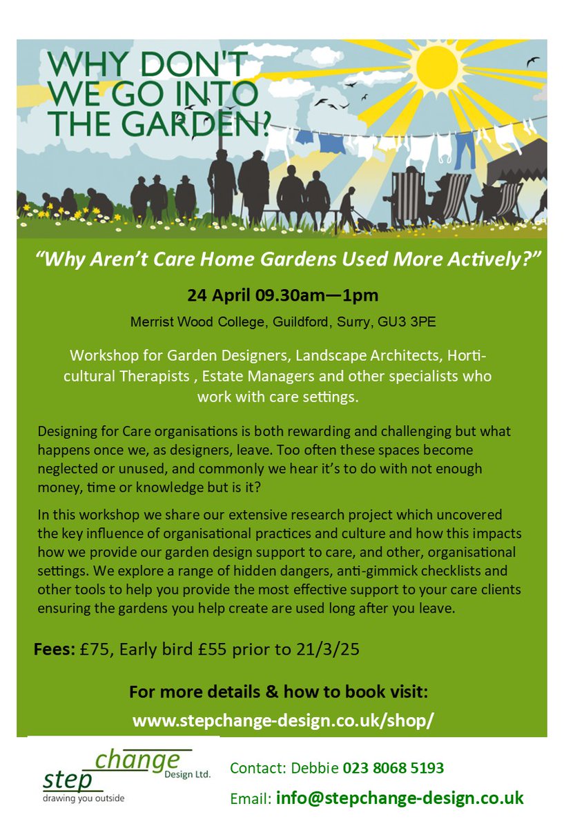 stepchgdesign's tweet image. ‘Why aren’t care home gardens more actively used?’ Is it lack of money, time or a pretty space, or non of these? Our workshop explores all this &amp;amp; more. See flyer for more details and where to download detailed outcomes information and to book.  #gardendesigner #landscapearchitect