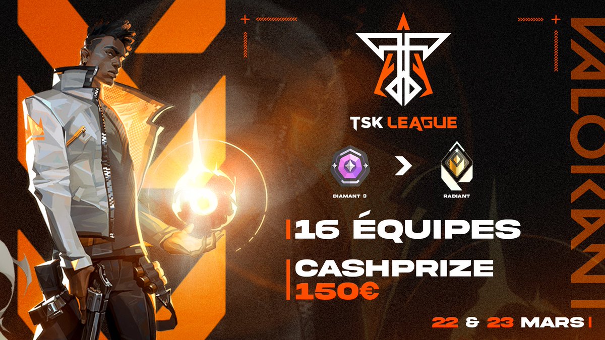 🏆TSK Ligue Valorant Édition 3 🏆

La 3ème édition de notre tournoi Valorant aura lieu le 22 et le 23 mars ! 

Les inscriptions commencent ce soir à 20h 📝

Plus d'infos : 
discord.gg/5QCD7WBurD

#Valorant #TSKLeague #esport