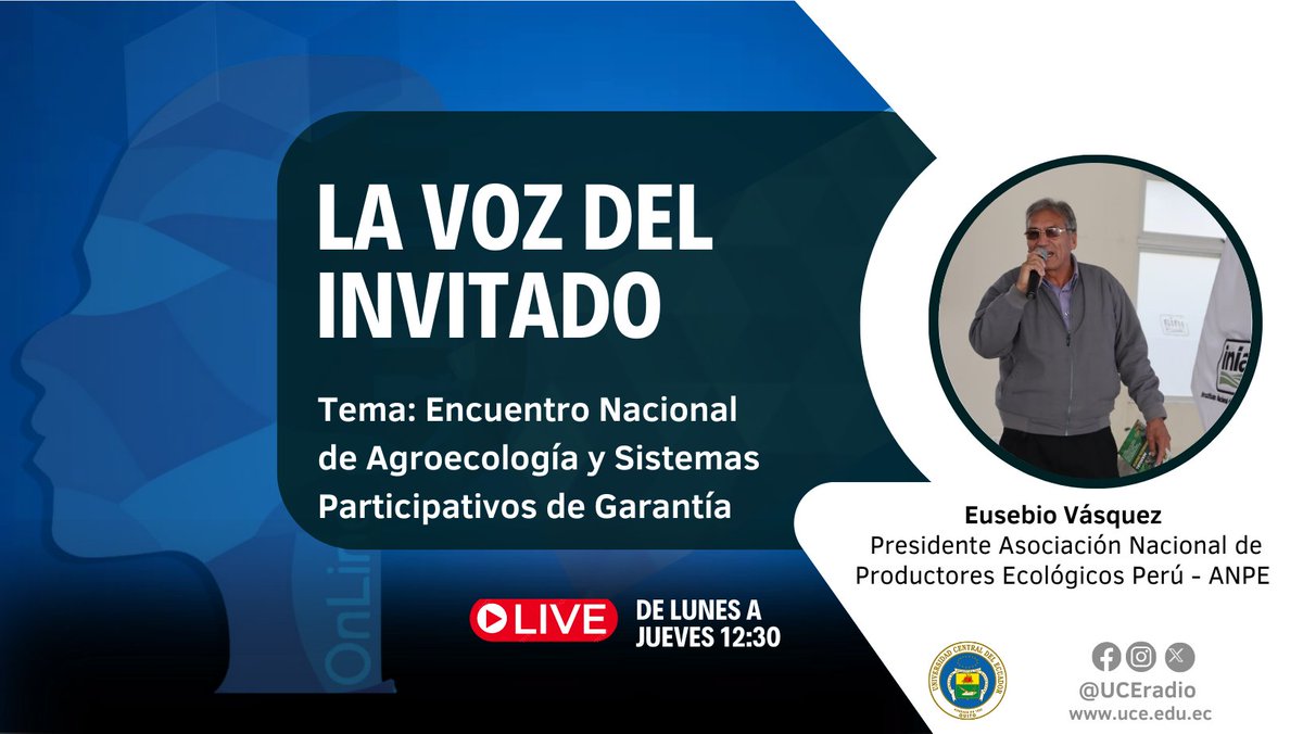 #ENTREVISTA
Conoce más sobre el Encuentro Nacional de Agroecología y Sistemas Participativos de Garantías que se desarrollará el 27 y 28 de febrero de 2025 en la #UCE. 
Te invitamos a conocer más sobre la Feria Agroecológica.
Sigue nuestra entrevista:
🎙 uce.edu.ec