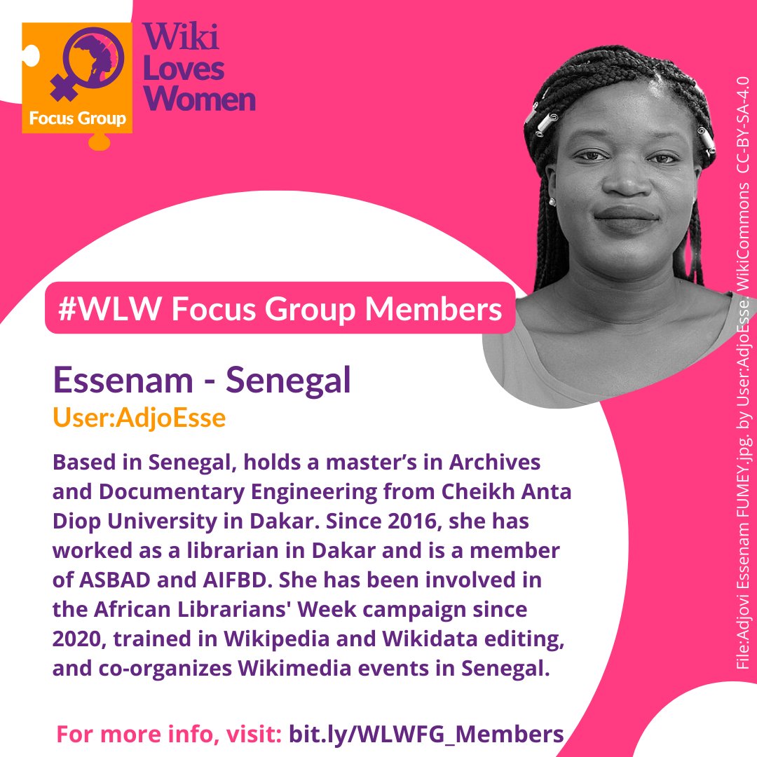 #MeetTheMembers! #WikiLovesWomen

Meet Essenam from Senegal! She joined the #WikiLovesWomen #FocusGroup in 2024 and is already making an impact.

📖 Discover more about her and other inspiring members: bit.ly/WLWFG_Members

#WLW #WikiInAfrica #WikiOTO #WikiWomen_Global