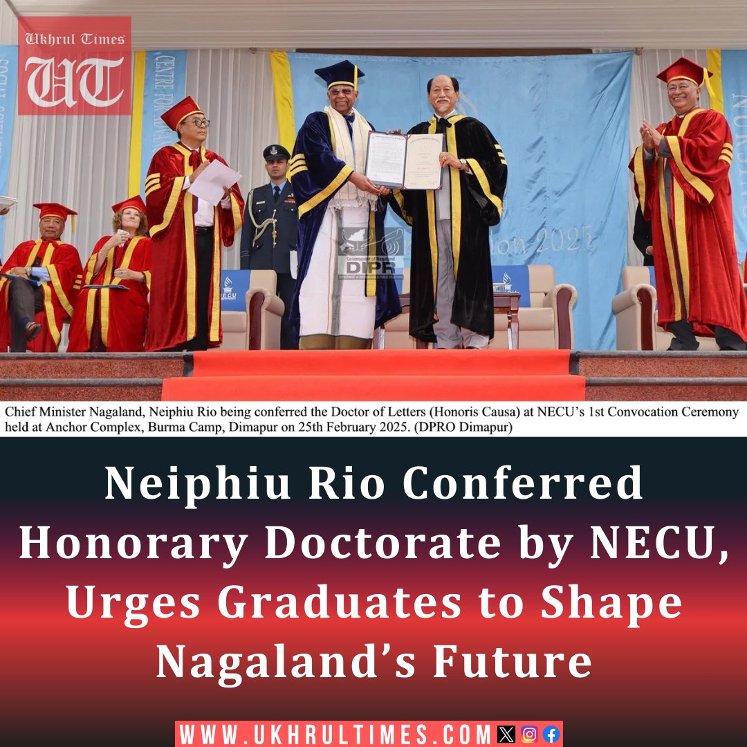 ukhrultimes's tweet photo. #Nagaland CM #NeiphiuRio was conferred Doctor of Letters (Honoris Causa) by #NorthEastChristianUniversity (NECU) during its 1st Convocation Ceremony at Anchor Complex, #BurmaCamp in #Dimapur, Nagaland, today. The ceremony was graced by #LaGanesan, Governor of Nagaland and visitor of NECU, as the #graduation speaker.
Must read: https://t.co/rxzOmcxz7p