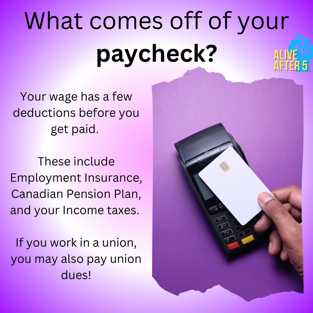 What comes off of your paycheck?

#aliveafter5 #aa5 #workplacesafety #workingsafe #worksafe #takecare #emotionalsupport 
#know #nodiscrimination #refuseunsafework #participate #happy #february #winter #Worksafebc