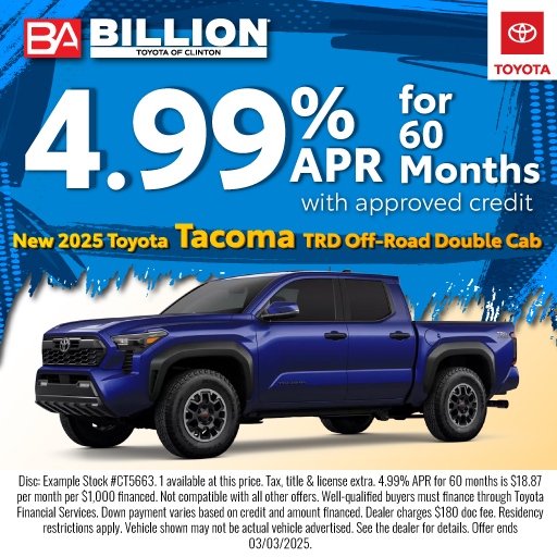 billiontoyota's tweet photo. Check out the savings on New 2025 Toyota Tacoma TRD Off Road. Click here to shop our selection - https://t.co/6UcWPZBiah https://t.co/1ty715JNwQ