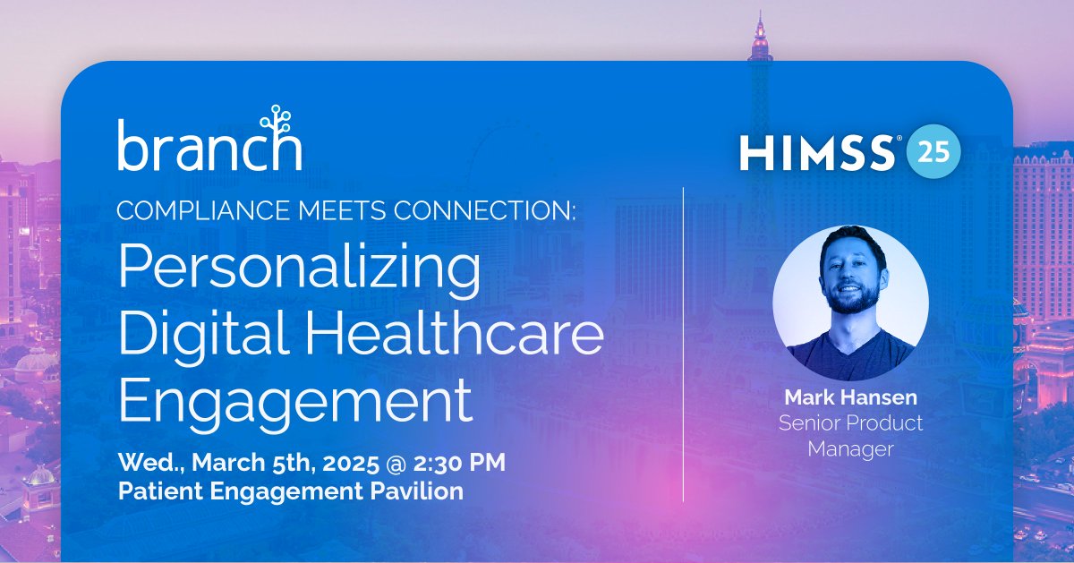 Heading to #HIMSS25? Join Branch's Mark Hansen for Compliance Meets Connection: Personalizing Digital Healthcare Engagement.

Let’s talk privacy, security, and HIPAA-eligible mobile attribution.

Meeting at HIMSS? Schedule here: cvent.me/mv9o9y?RefId=S…