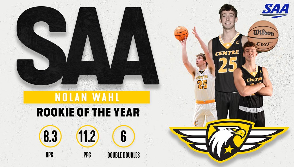 🏀 | Make room for one more on the mantle, Nolan Wahl has been named SAA Newcomer of the Year after tying the <a href="/Centre_Bball/">Centre College Basketball</a> freshman rebounding record! #RollKerns centrecolonels.com/news/2025/2/25… (2/2)