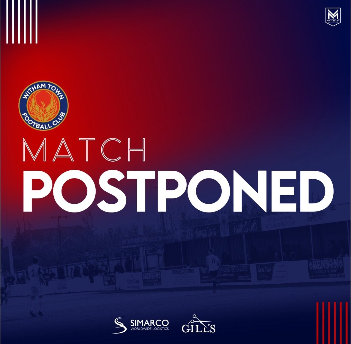 WithamTownFC (@withamtownfc) on Twitter photo Following a pitch inspection, tonight’s game against <a href="/walthamstowfc/">Walthamstow Football Club</a> has been postponed.
A new date will be announced in due course. Following a pitch inspection, tonight’s game against <a href="/walthamstowfc/">Walthamstow Football Club</a> has been postponed.
A new date will be announced in due course.