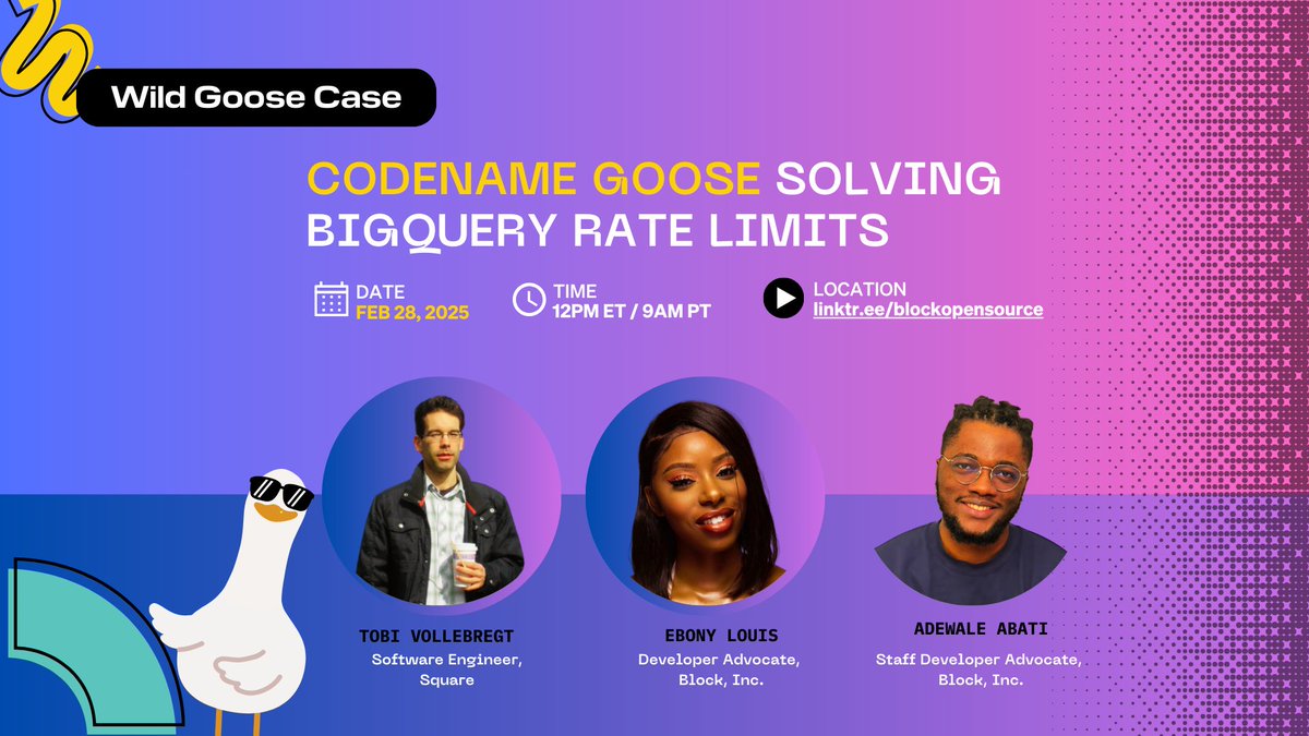 🧠⚡ Debugging just got a whole lot smarter!

In this stream, we'll see how Tobi Vollebregt, Software Engineer at Square, used Goose to track down a sneaky BigQuery rate limit issue, without spending hours in logs.

💡 Goose pulled data, parsed responses, and generated visual