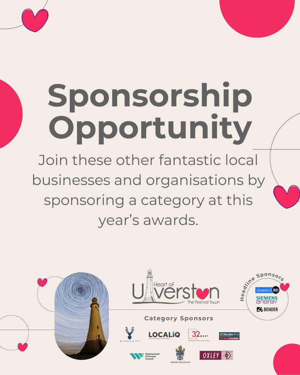 32West (@32westltd) on Twitter photo ๐Sponsor the Heart of Ulverston Awards! ๐
There are limited sponsorship opportunities available for businesses or organisations looking to get involved and show their support for this fantastic event.
To find out more, email info@32west.co.uk today.
#Ulverston #HOUA25 ๐Sponsor the Heart of Ulverston Awards! ๐
There are limited sponsorship opportunities available for businesses or organisations looking to get involved and show their support for this fantastic event.
To find out more, email info@32west.co.uk today.
#Ulverston #HOUA25
