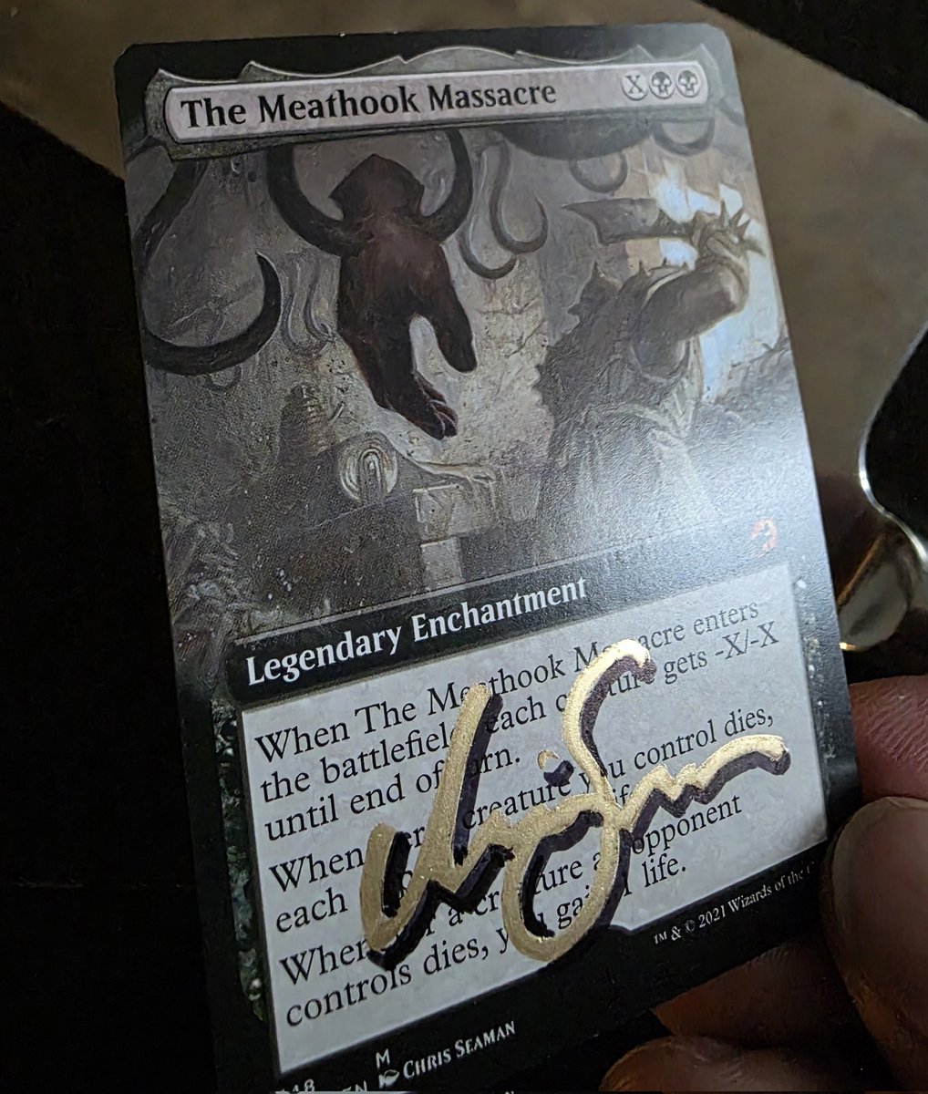 Custom paint sketch on the back of a #mtg #magicthegathering Meathook Massacre Artist Proof.
