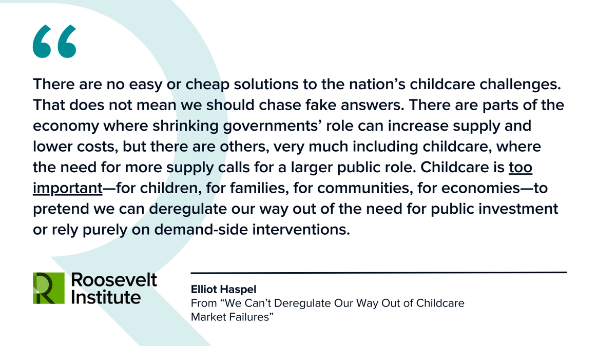 Roosevelt Institute (@rooseveltinst) on Twitter photo The childcare market isn’t just struggling—it’s failing. Parents can’t afford it, providers can’t sustain it, and deregulation won’t change that.
Only bold public investment can build the system families need.
<a href="/ehaspel/">Elliot Haspel</a> offers considerations ⬇️
rooseveltinstitute.org/blog/we-cant-d… The childcare market isn’t just struggling—it’s failing. Parents can’t afford it, providers can’t sustain it, and deregulation won’t change that.
Only bold public investment can build the system families need.
<a href="/ehaspel/">Elliot Haspel</a> offers considerations ⬇️
rooseveltinstitute.org/blog/we-cant-d…