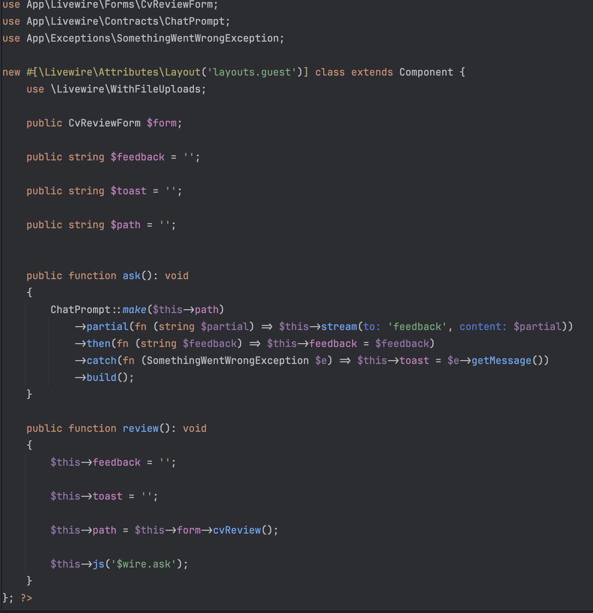 kevariable's tweet image. i build AI to review my CV in some hours of my free time. Shaping nice Prompt class to build my AI with Livewire and Laravel new starter kit. I will publish to my Github account Soon.