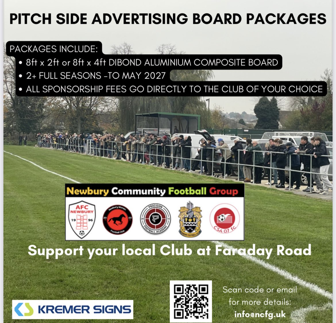 Pitchside advertising now available at Faraday Road.

Get your sign seen by hundred of people every week! 

For more information email info@ncfg.uk 

🪧 <a href="/KremerSignsUK/">Kremer Signs</a> 🤝 Newbury Community Football Group