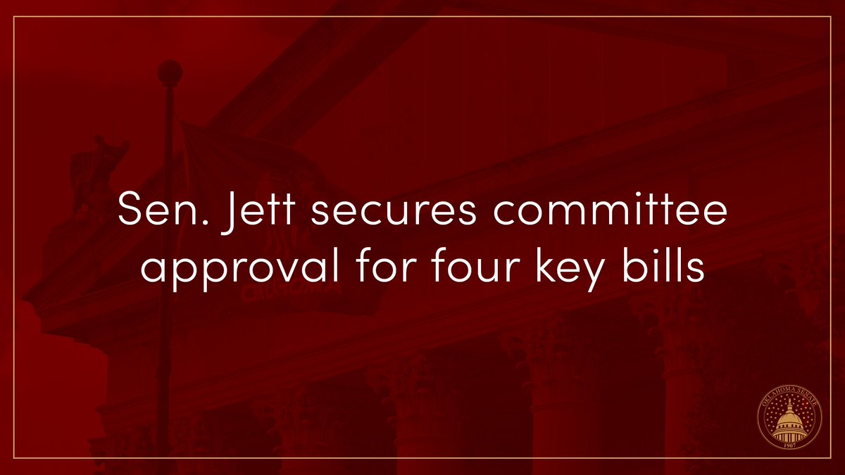 Sen. Shane Jett, R-Shawnee, has secured committee approval for four key measures including Senate Bills 561, 777, 780, and 935.

Learn more at bit.ly/4ibVaey