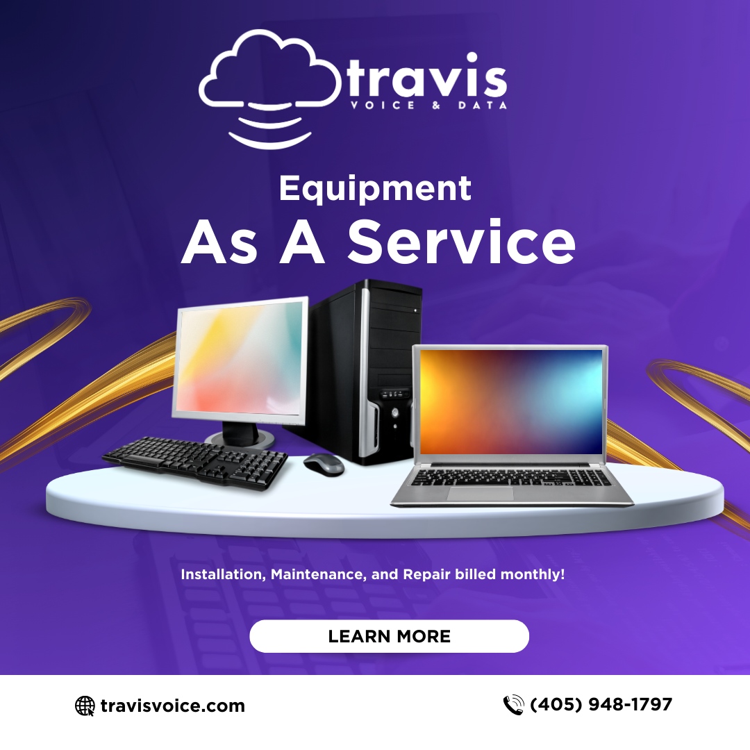 TravisVoiceData's tweet image. With Equipment as a Service, you get the tech you need billed monthly with installation, maintenance, and repairs included for the duration of your contract.

#EaaS #TravisVoice #LocalBusiness #OKCLocal #OklahomaBusiness