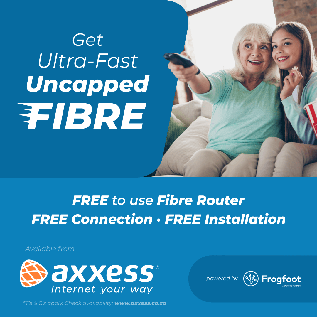 FFFibre's tweet photo. 🚀 Unlock endless entertainment with @AxxessInternet Fibre! 🎥🍿 Just R580/month for streaming, gaming &amp; more—no buffering, no limits! 😁🔥 Sign up now: https://t.co/t7GyLElhTU 
#AxxessInternet #Fibre #Uncapped #InternetYourWay #Frogfoot https://t.co/mxtpLJBB2h