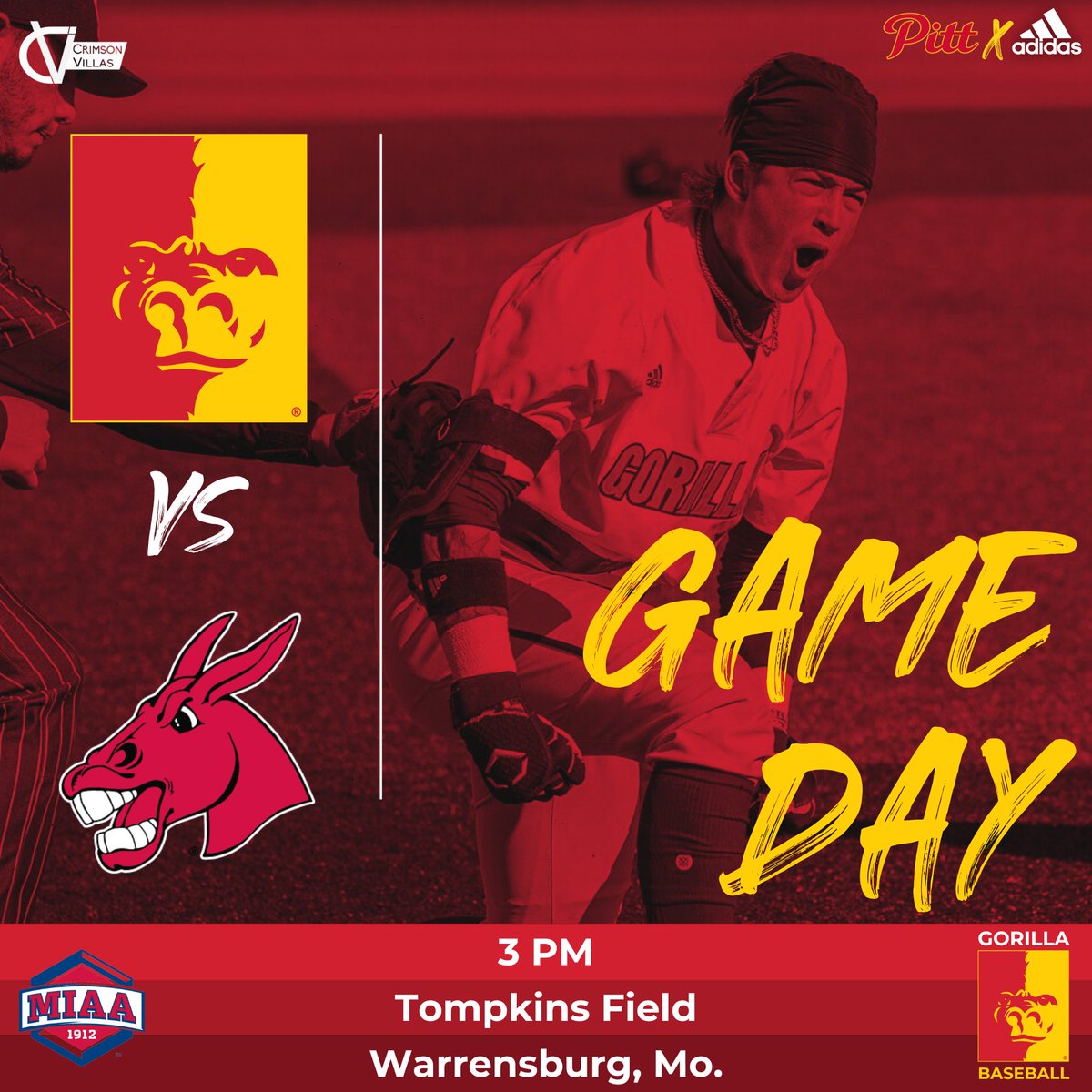 IT'S GAMEDAY‼️

Gorilla Baseball opens a big MIAA three-game series today on the road against Central Missouri 🦍⚾️

First pitch is at 3 PM.

<a href="/GorillasBSB/">Pitt State Baseball ⚾️</a>|<a href="/pittstate/">Pittsburg State</a>