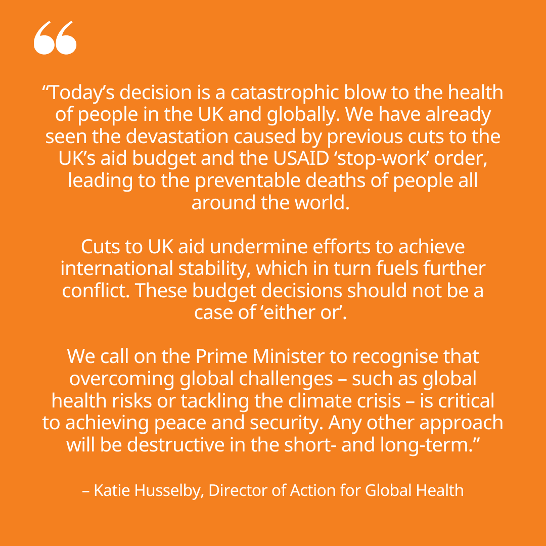 Action for Global Health (@afghnetwork) on Twitter photo 📢 Our Director, Katie Husselby, on today's Government announcement that the UK aid budget will be cut to 0.3% to fund an increase in defence spending. 📢 Our Director, Katie Husselby, on today's Government announcement that the UK aid budget will be cut to 0.3% to fund an increase in defence spending.