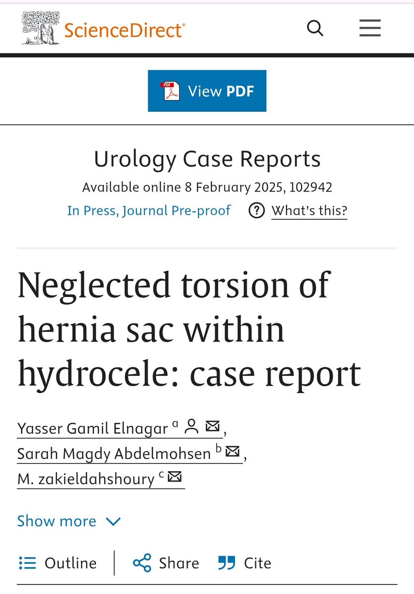 Our case report is finally here🎉
Very rare case of pediatric torsion of hernia sac inside hydrocele.
14th case in the English literature.
sciencedirect.com/science/articl…