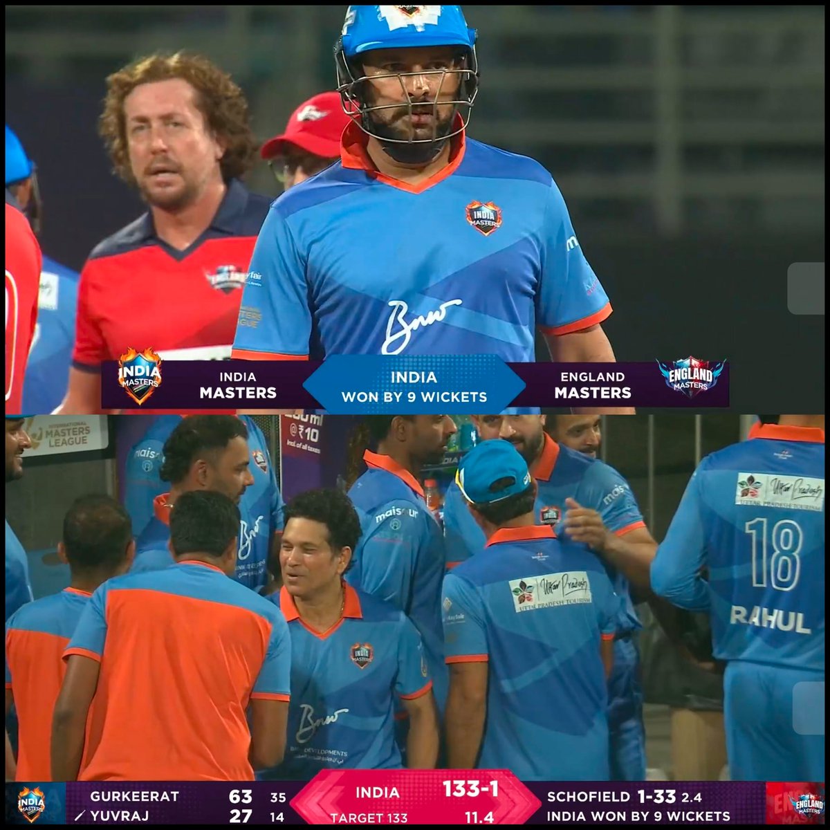 itsmenitesh04's tweet photo. - IMLT20:
- India Master Won by 9 Wickets 🔥💙.
- Match Summary : -
Sachin Tendulkar 34(21)
Gurkeerat Singh 63(35)
Yuvraj Singh 27(14)
D Kulkarni 3/21
P Negi 2/16
Mithun 4/27
V Kumar 1/27
#IMLT20
#SachinTendulkar
#indiamaster
#yuvrajsingh
#INDMvsENGM https://t.co/ePLCj4V8PX