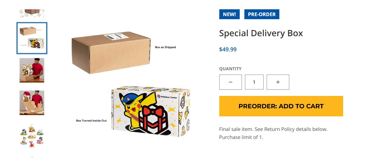 BigPokeStock's tweet photo. New special delivery box now in stock on pokemon center https://t.co/nNev7mtgrU contains 4 random packs who knows what is in the box https://t.co/9L6DleGij1