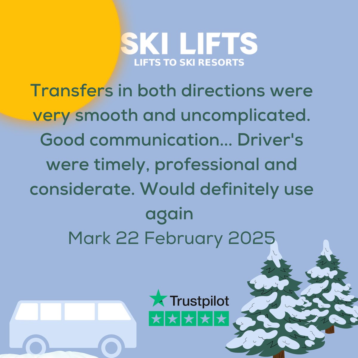 Smooth travels to ski resorts with our professional team! Trust our 5-star service for your next adventure. 
Book today ski-lifts.com