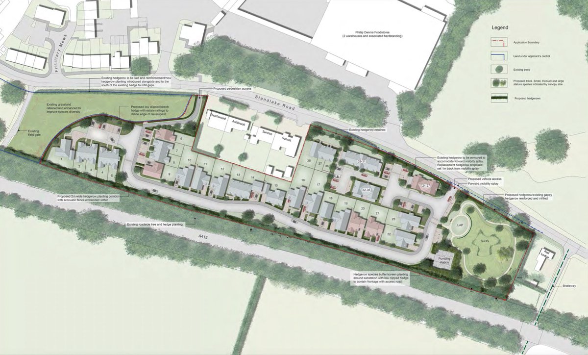 38 new homes are proposed for the southern edge of Ducklington, just outside Witney. Developers Victoria Land have applied to build a mix of 1 to 4-bedroom homes, with 40% ‘affordable’. The location is an infill site between the village’s main street and the A415 bypass. 🐤