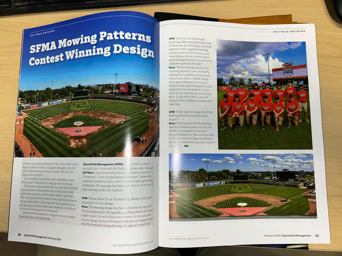 Best damn Grounds Crew around! We got featured in Sports Field Management Magazine for Mowing Pattern of the Year. Excited and ready for the 2025 season! We got some really cool surprises in store for this year! #GroundsCrew #SFMA <a href="/FieldExperts/">SFMA</a>